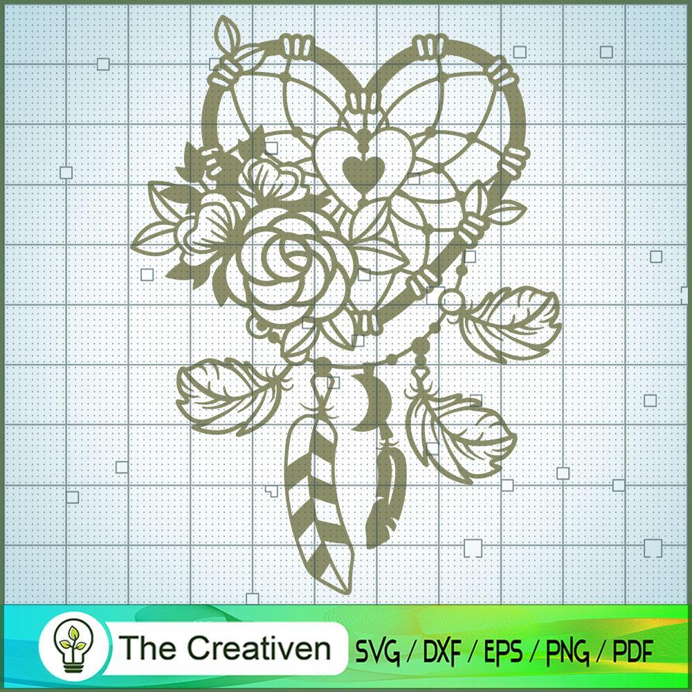 Floral Heart Dreamcatcher SVG Cut File for Cricut & Silhouette 1 Floral Heart Dreamcatcher SVG Cut File for Cricut & Silhouette