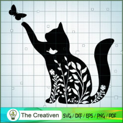 Floral Cat SVG Cut File for Cricut & Silhouette Design 25425