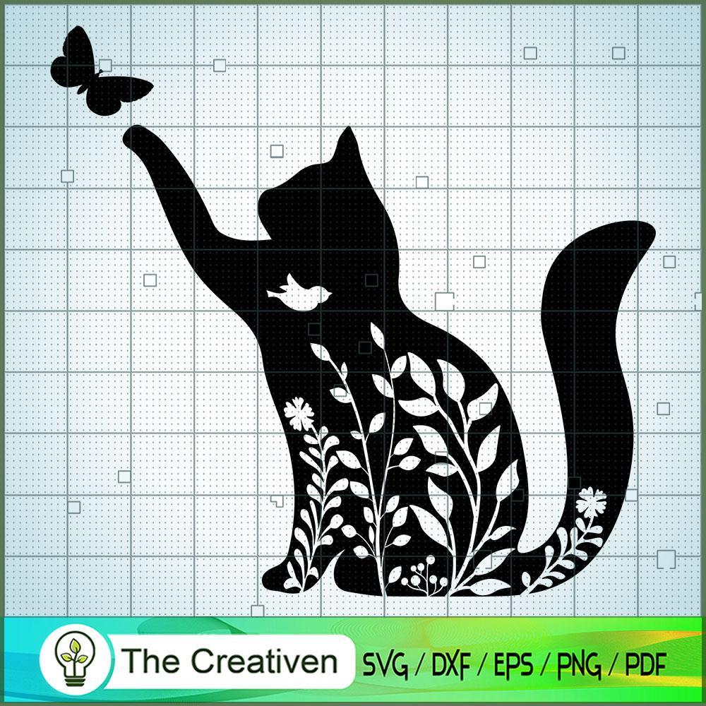 Floral Cat SVG Cut File for Cricut & Silhouette Design 25425 1 Floral Cat SVG Cut File for Cricut & Silhouette Design 25425