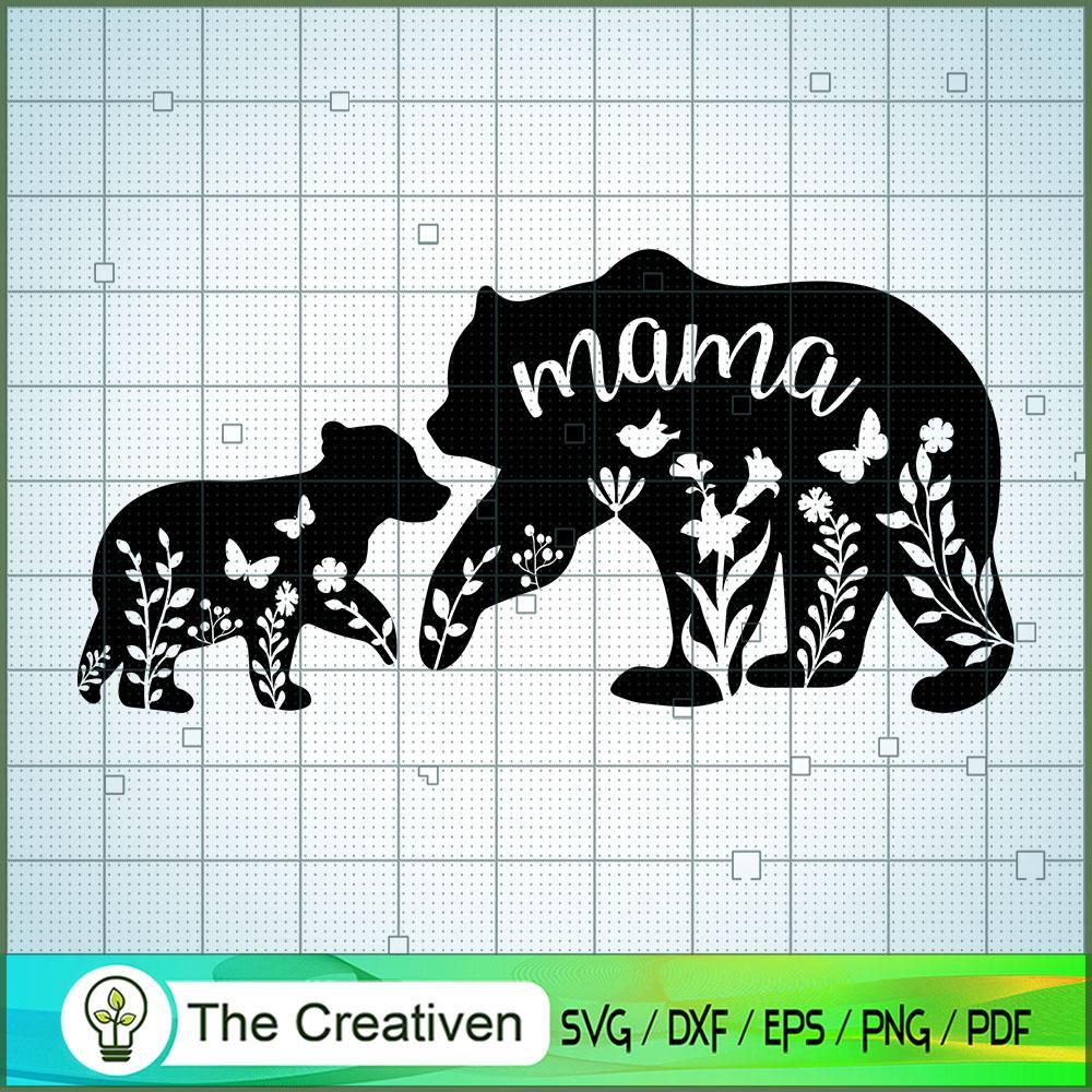 Floral Mama Bear and Baby SVG Cut File for Cricut & Silhouette 1 Floral Mama Bear and Baby SVG Cut File for Cricut & Silhouette