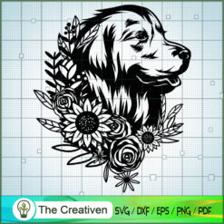 Floral Golden Retriever SVG, Dog Breeds SVG, Flower SVG