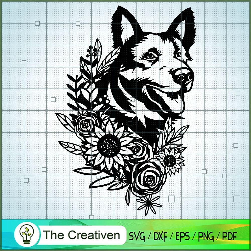 German Shepherd Dog with Flowers SVG, Dog Breeds SVG, Flower SVG 1 German Shepherd Dog with Flowers SVG, Dog Breeds SVG, Flower SVG