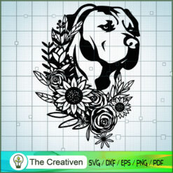 Pitbull Dog with Flowers and Plants SVG, Dog Breeds SVG, Flower SVG
