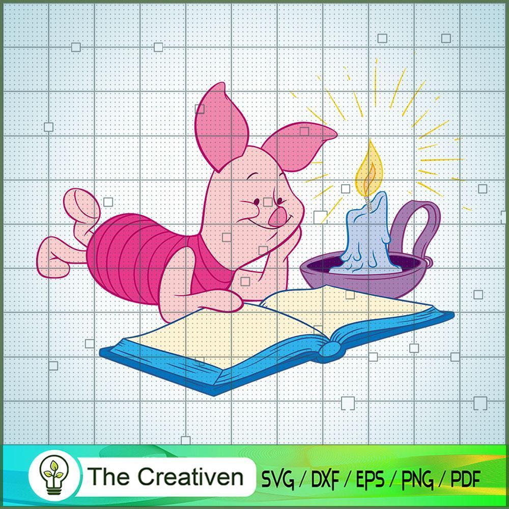 Piglet Reading Book SVG Cut File for Cricut & Silhouette 1 Piglet Reading Book SVG Cut File for Cricut & Silhouette