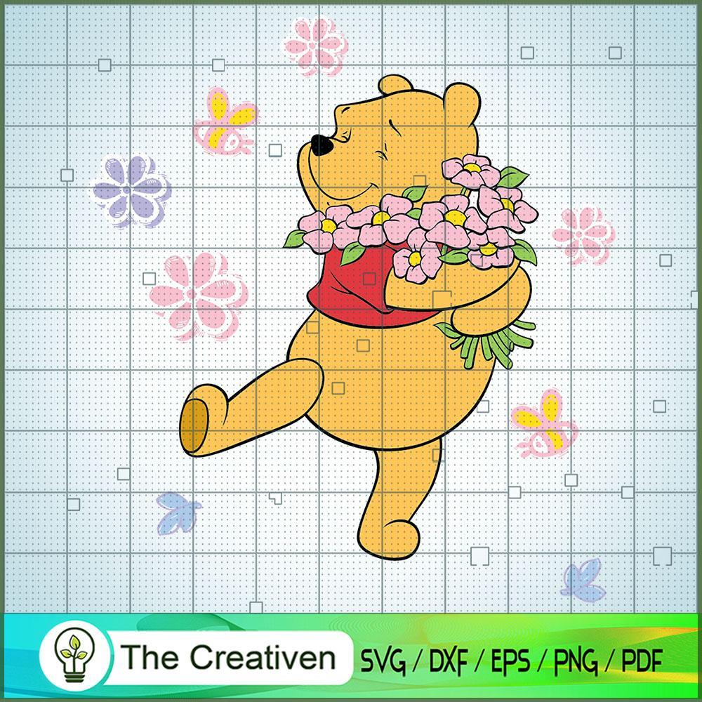 Winnie The Pooh With Flower SVG Cut File for Cricut & Silhouette 1 Winnie The Pooh With Flower SVG Cut File for Cricut & Silhouette