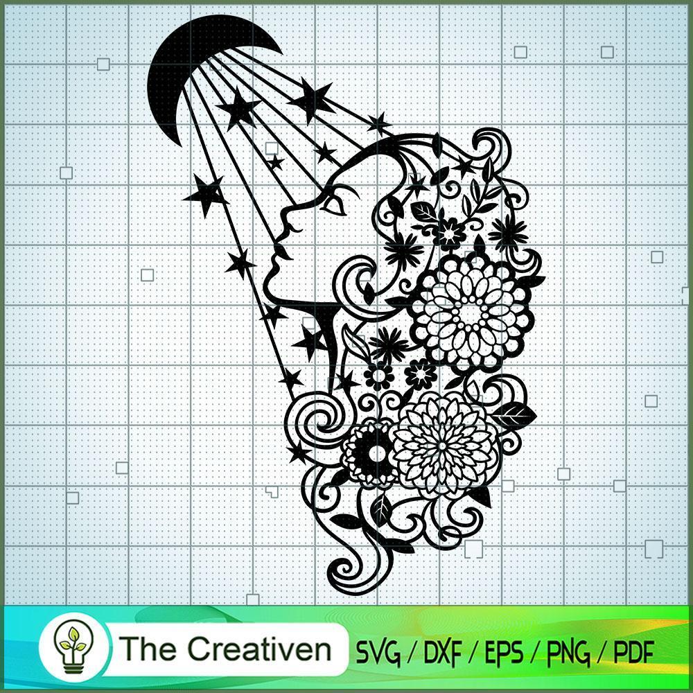 Floral Lady with Moon SVG , Mystical SVG, Mystic SVG , Moon SVG 1 28 copy 44