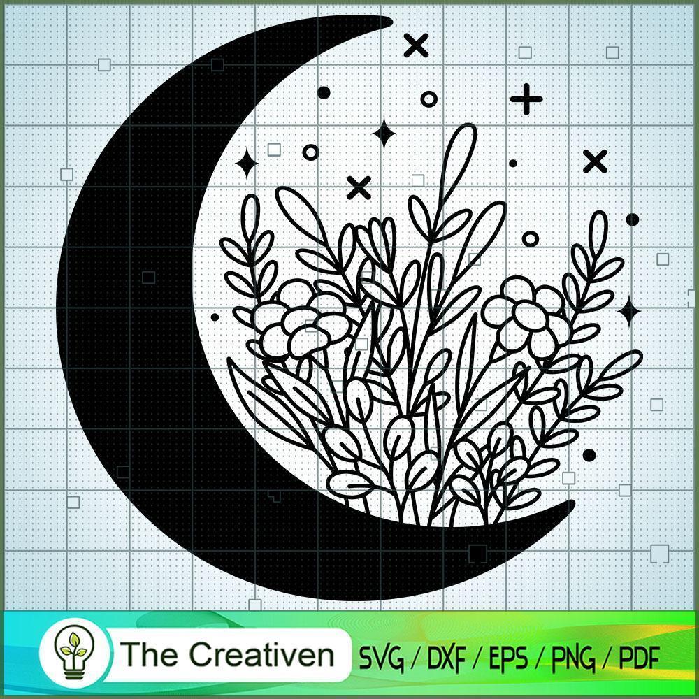 Floral Moon SVG Cut File for Cricut & Silhouette Design 18497 1 Floral Moon SVG Cut File for Cricut & Silhouette Design 18497