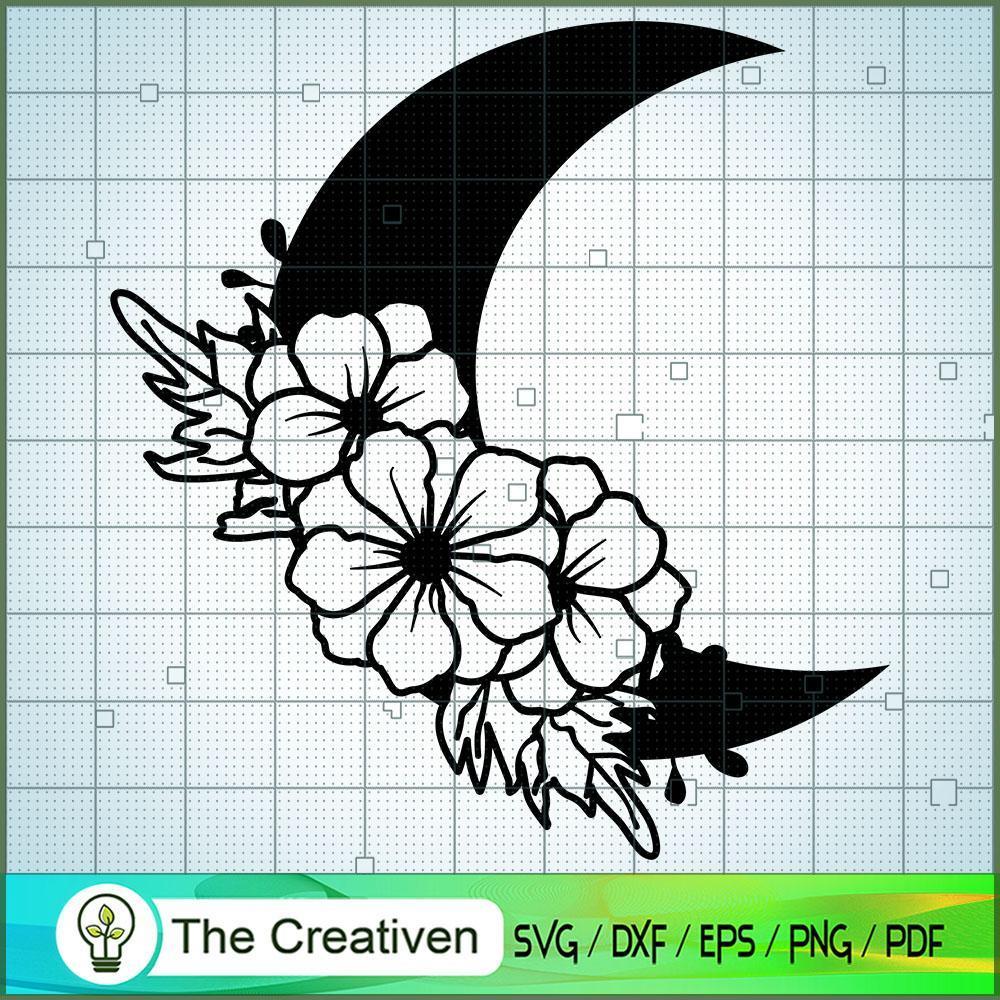 Floral Moon SVG Cut File for Cricut & Silhouette Design 18485 1 Floral Moon SVG Cut File for Cricut & Silhouette Design 18485