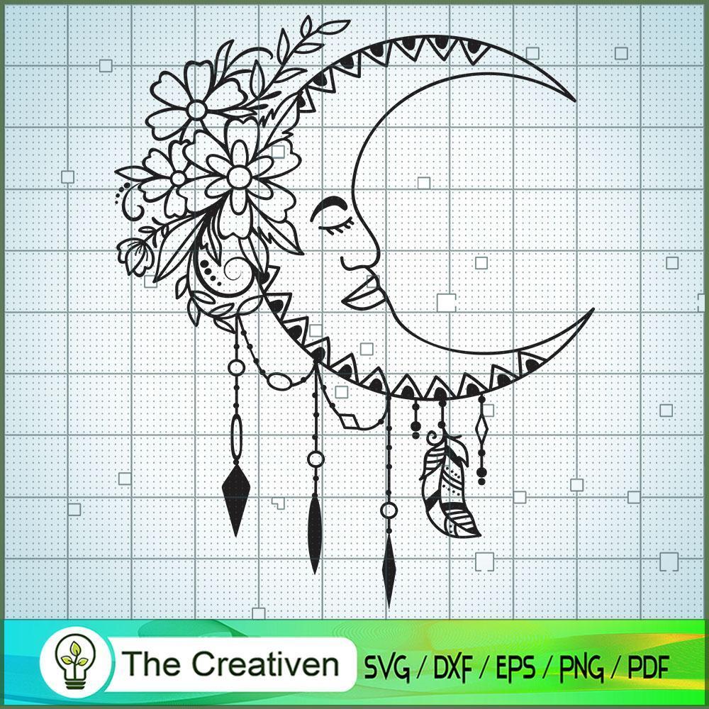 Floral Moon SVG Cut File for Cricut & Silhouette Design 18486 1 Floral Moon SVG Cut File for Cricut & Silhouette Design 18486