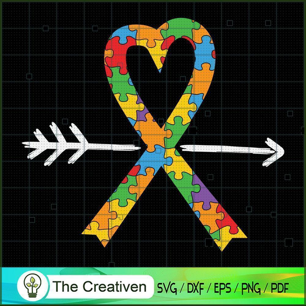 Heart Puzzle Ribbon Arrow Autism SVG Cut File for Cricut & Silhouette 1 Heart Puzzle Ribbon Arrow Autism SVG Cut File for Cricut & Silhouette