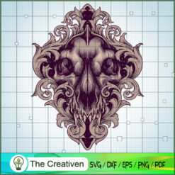 Wolf Skull Frame Swirl Ornaments SVG, Skull SVG, Halloween SVG
