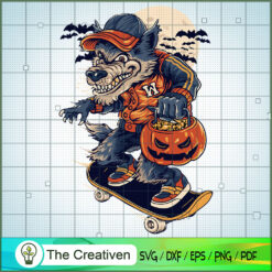 Wolf Skateboarding in Hallow SVG Cut File for Cricut