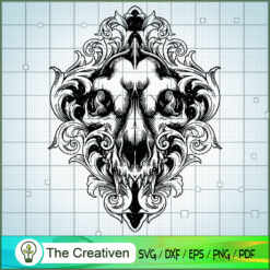 Silhouette Wolf Skull Frame Swirls SVG, Skull SVG, Halloween SVG