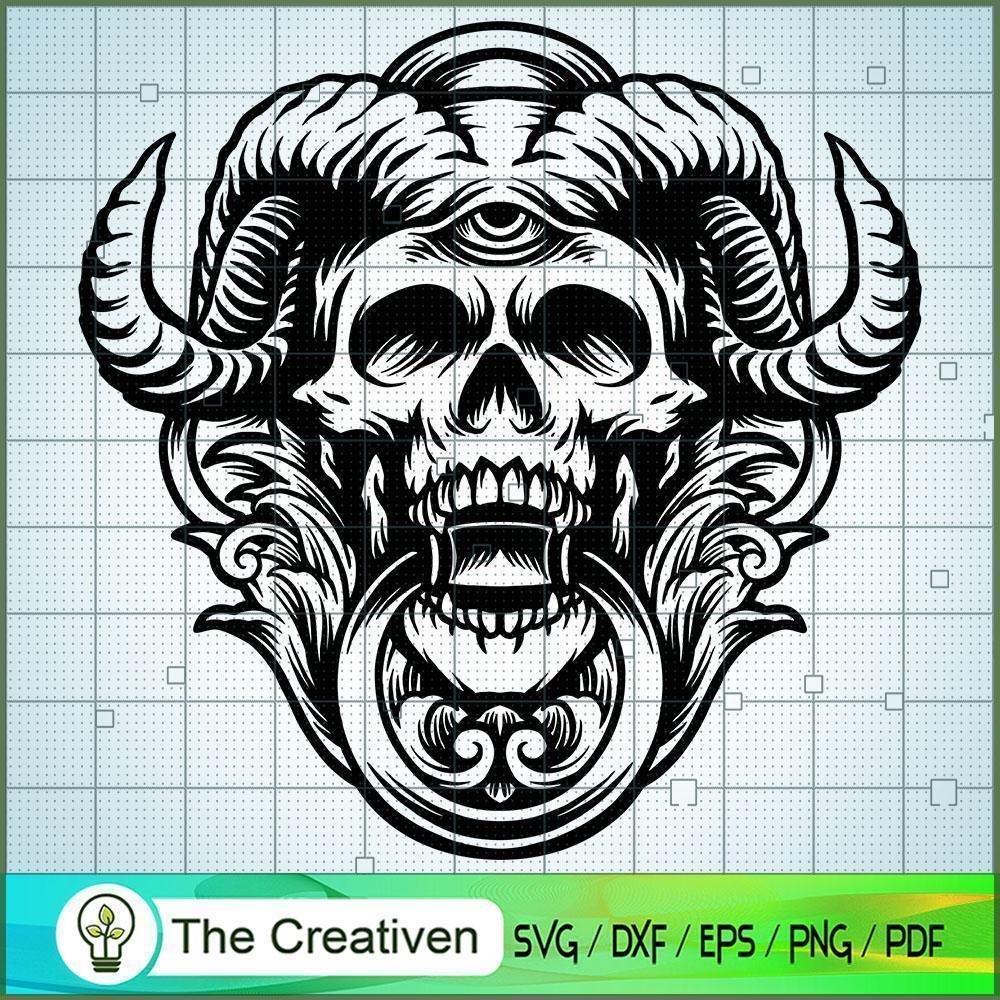 Silhouette Devil Skull Horn SVG, Skull SVG, Halloween SVG 1 Silhouette Devil Skull Horn SVG, Skull SVG, Halloween SVG