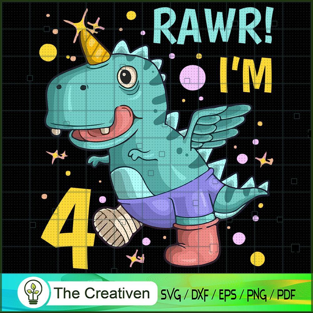Rawr I'm 4 Birthday Boy Dinosaur SVG Cut File for Cricut & Silhouette 1 Rawr I'm 4 Birthday Boy Dinosaur SVG Cut File for Cricut & Silhouette