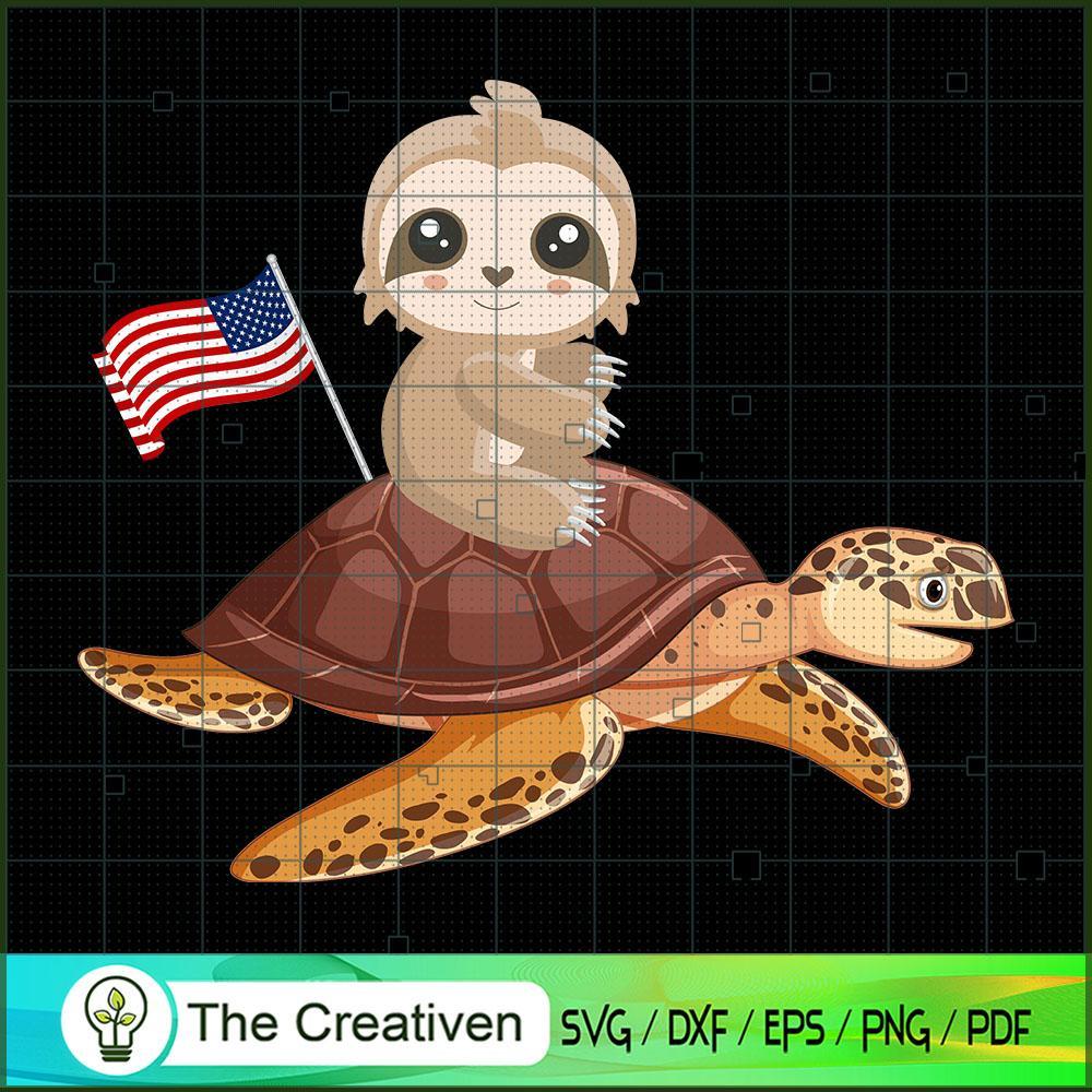 Turtle and Sloth with US Flag SVG Cut File for Cricut & Silhouette 1 Turtle and Sloth with US Flag SVG Cut File for Cricut & Silhouette