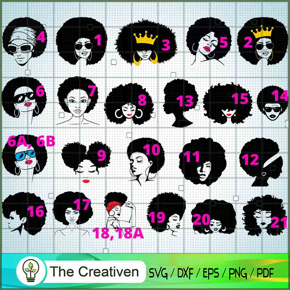 Afro Woman Bundle SVG , Black Girl SVG 1 Afro Woman Bundle SVG , Black Girl SVG