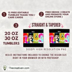 Alternative view of The Beatles Colorful Art Skinny Tumbler Wrap – Digital Download