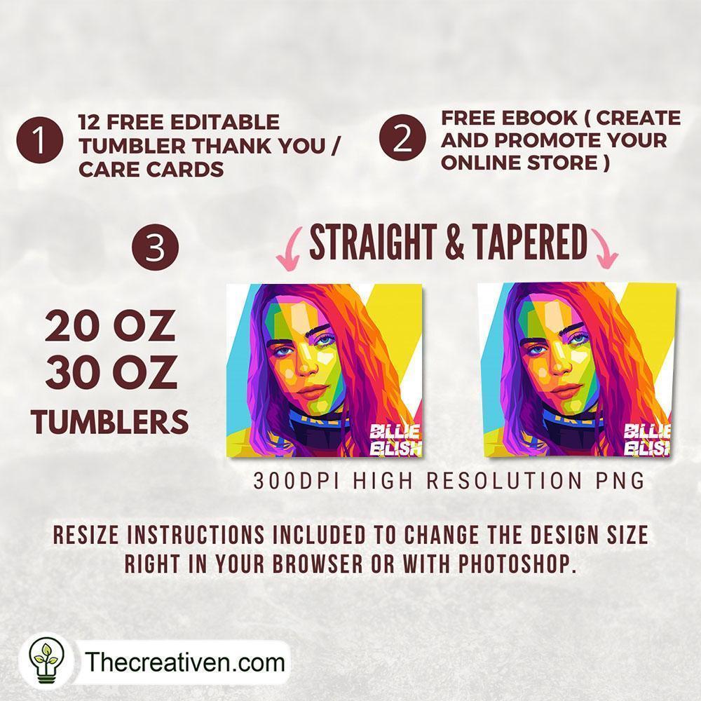 Billie Elish Skinny Tumbler Wrap – Digital Download 2 Billie Elish Skinny Tumbler Wrap – Digital Download - Image 2