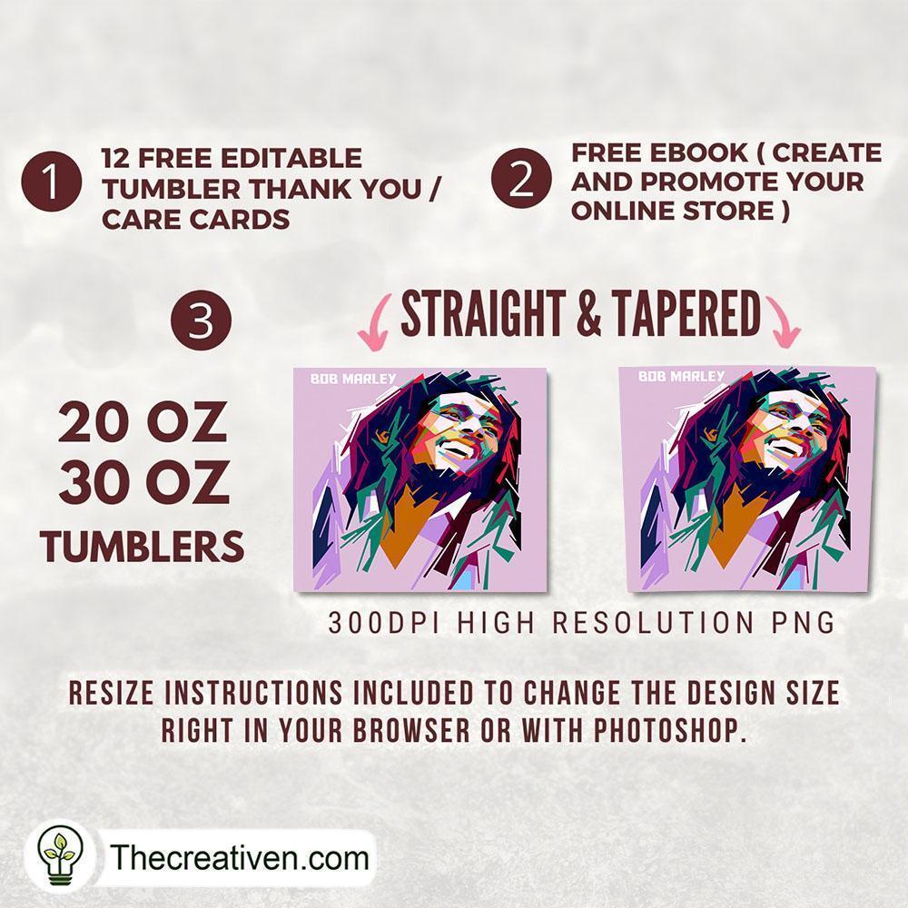 Bob Marley Skinny Tumbler Wrap – Digital Download 2 Bob Marley Skinny Tumbler Wrap – Digital Download - Image 2