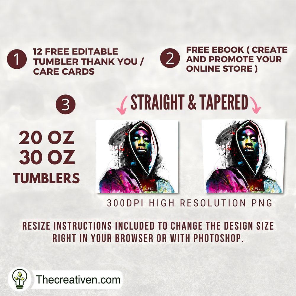 Tupac Colorful Skinny Tumbler Wrap – Digital Download 2 Tupac Colorful Skinny Tumbler Wrap – Digital Download - Image 2