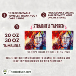 Alternative view of John Lennon Abstract  Skinny Tumbler Wrap – Digital Download