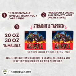 Alternative view of Marvel Poster  20oz Tumbler Wrap – Digital Download Design 34548
