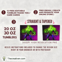 Alternative view of Hulk 20oz, 20oz Skinny Straight, Full Tumbler Wrap, PNG Digital File