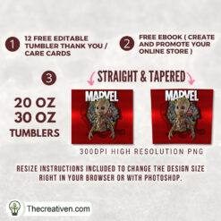 Alternative view of Groot Art Marvel 20oz Tumbler Wrap – Digital Download