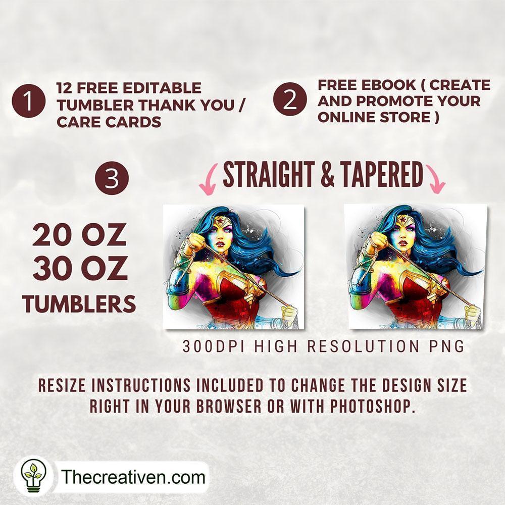 Wonder Woman Art 20oz Tumbler Wrap – Digital Download 2 Wonder Woman Art 20oz Tumbler Wrap – Digital Download - Image 2