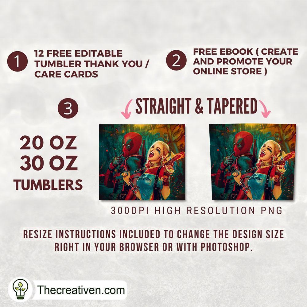 Deadpool And Harley Quinn 20oz Tumbler Wrap – Digital Download 2 Deadpool And Harley Quinn 20oz Tumbler Wrap – Digital Download - Image 2