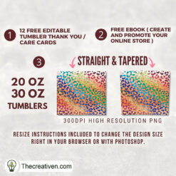 20oz Skinny Tumbler Leopard Rainbow, 20oz Skinny Straight, Full Tumbler Wrap, PNG Digital File 3 136 copy 3