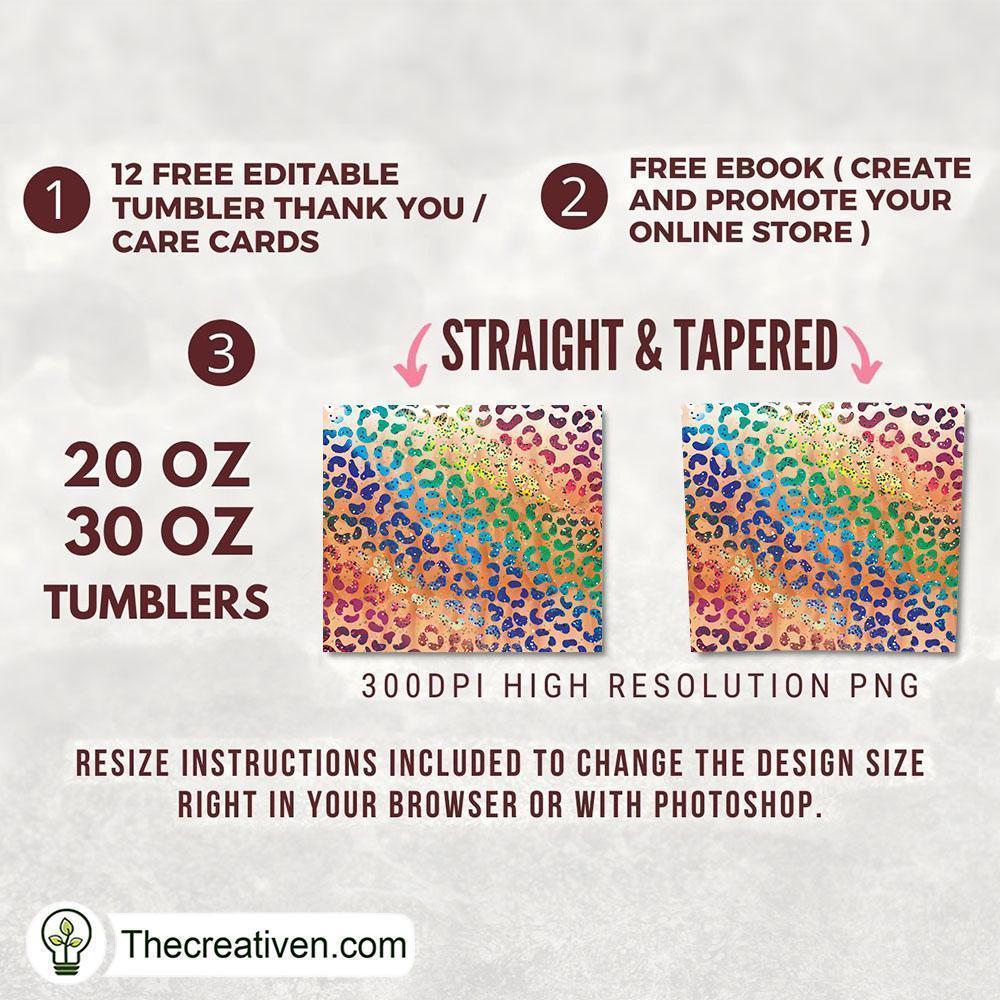 20oz Skinny Tumbler Leopard Rainbow, 20oz Skinny Straight, Full Tumbler Wrap, PNG Digital File 2 136 copy 3