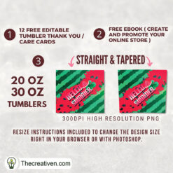 Alternative view of 20oz Skinny Tumbler Summer Watermelon Tumbler Wrap – Digital Download