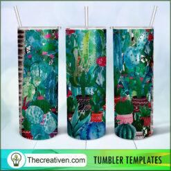 20oz Skinny Tumbler Watercolor Cactus Tumbler Wrap – Digital Download