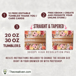 Alternative view of 20oz Skinny Tumbler Boho Floral Marbel Tumbler Wrap – Digital Download