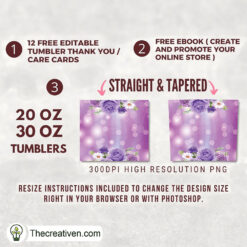Alternative view of 20oz Skinny Tumbler Purple Floral Tumbler Wrap – Digital Download