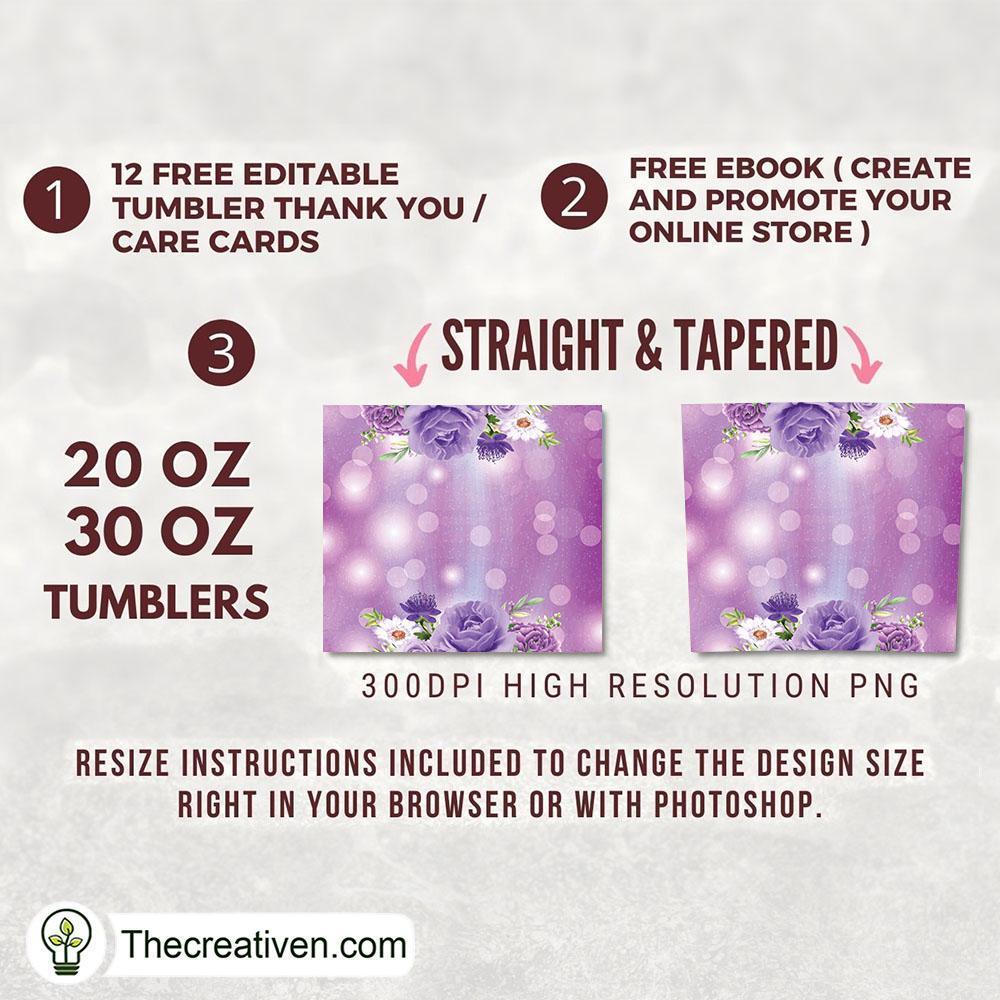 20oz Skinny Tumbler Purple Floral Tumbler Wrap – Digital Download 2 20oz Skinny Tumbler Purple Floral Tumbler Wrap – Digital Download - Image 2