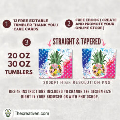 Alternative view of 20oz Skinny Tumbler Floral Pineapple Tumbler Wrap – Digital Download