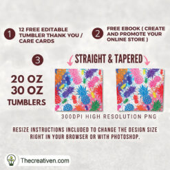 Alternative view of 20oz Skinny Tumbler Colorful Pineapple Tumbler Wrap – Digital Download