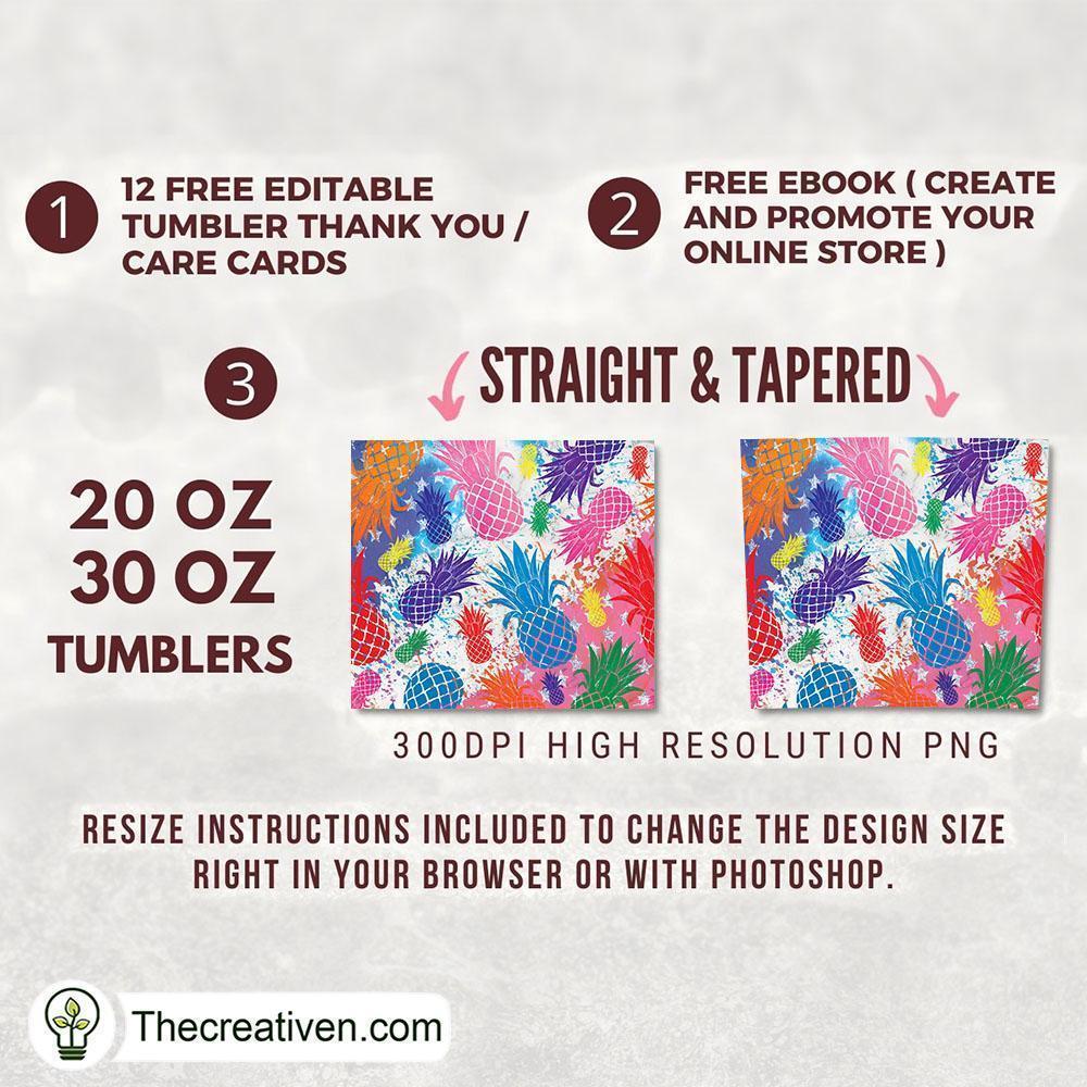 20oz Skinny Tumbler Colorful Pineapple Tumbler Wrap – Digital Download 2 20oz Skinny Tumbler Colorful Pineapple Tumbler Wrap – Digital Download - Image 2