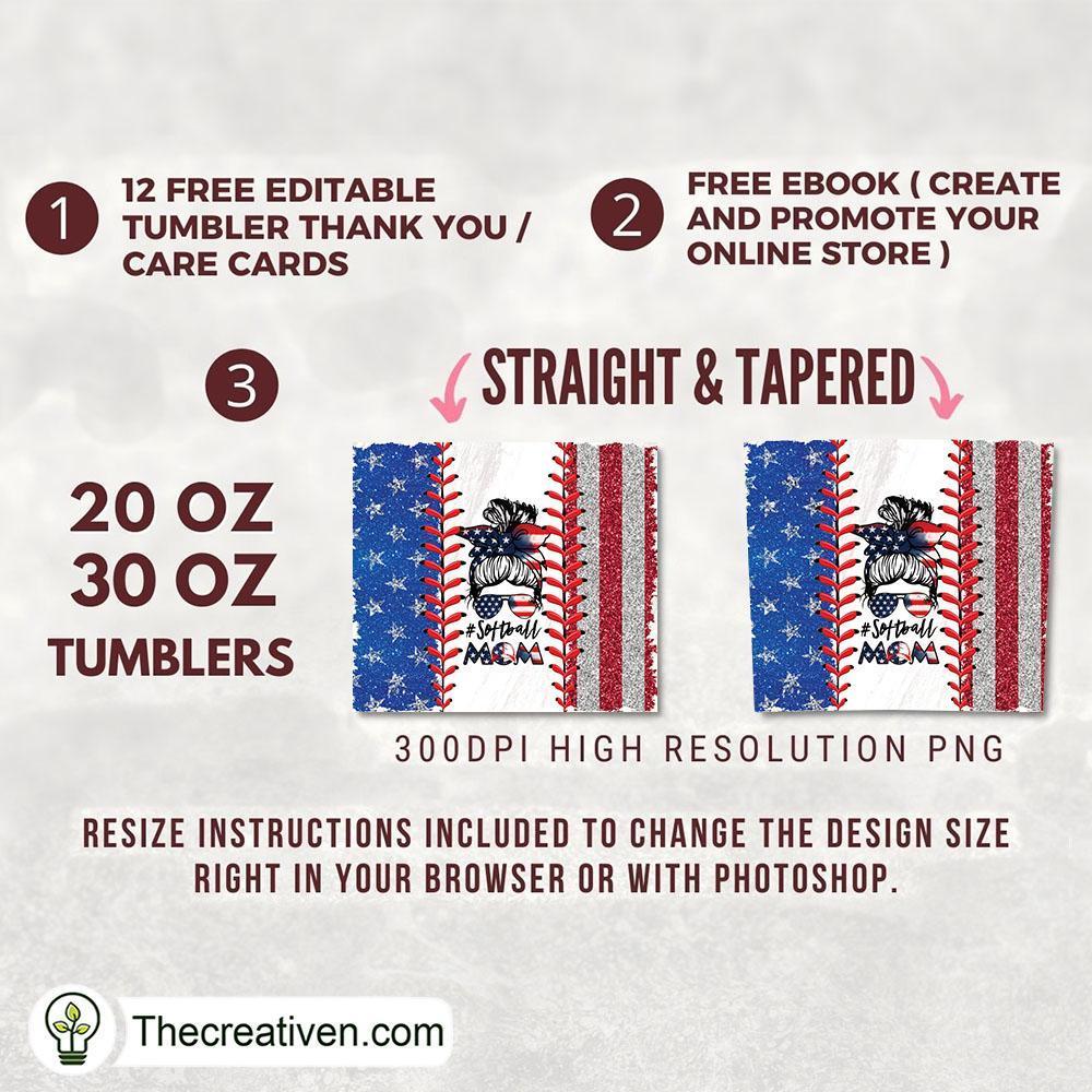20oz Skinny Tumbler Softball Flag Tumbler Wrap – Digital Download 2 20oz Skinny Tumbler Softball Flag Tumbler Wrap – Digital Download - Image 2