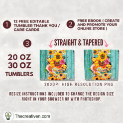 Alternative view of 20oz Skinny Sunflower Wood Tumbler Tumbler Wrap – Digital Download
