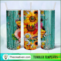 20oz Skinny Sunflower Wood Tumbler Tumbler Wrap – Digital Download