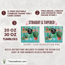 Alternative view of 20oz Tumbler Teal Wood Glitter Cactus Tumbler Wrap – Digital Download