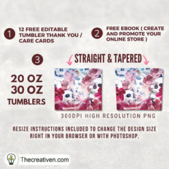 Alternative view of 20oz Tumbler Halloween Floral Skull Tumbler Wrap – Digital Download