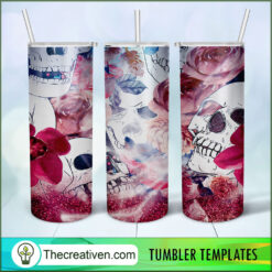 20oz Tumbler Halloween Floral Skull Tumbler Wrap – Digital Download