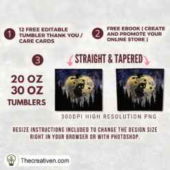 Alternative view of 20oz Tumbler Black Cat On Full Moon Tumbler Wrap – Digital Download