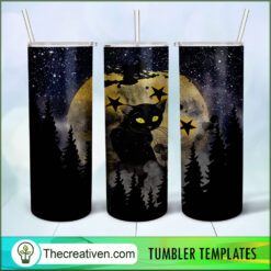20oz Tumbler Black Cat On Full Moon Tumbler Wrap – Digital Download