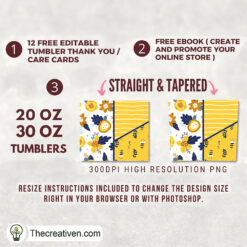 Alternative view of 20oz Floral Yellow and Blue Split Tumbler Wrap – Digital Download
